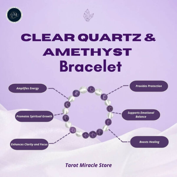 Clear Quartz & Amethyst Bracelet – 8 MM - Image 2