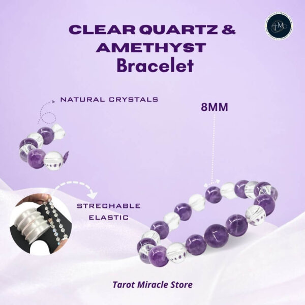 Clear Quartz & Amethyst Bracelet – 8 MM - Image 3